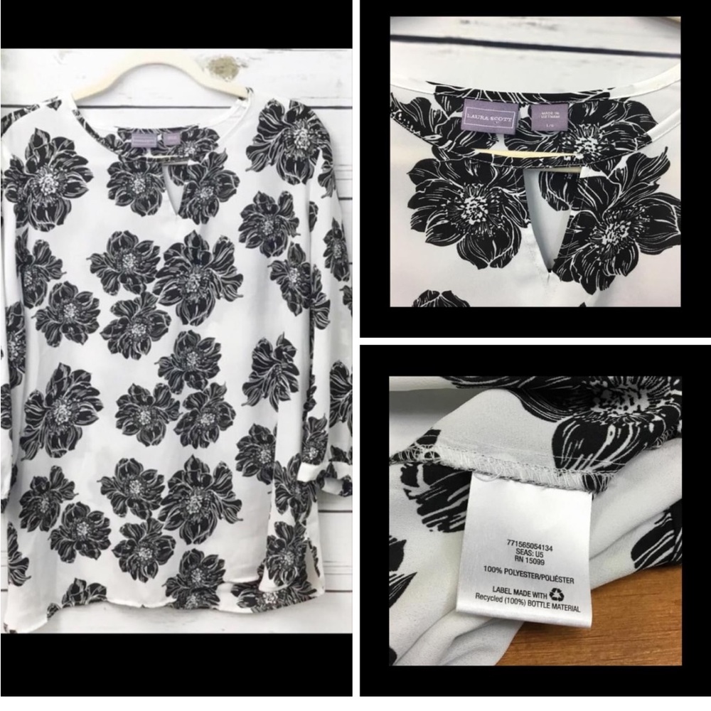 Laura Scott White Black Floral
Blouse Size Large - beaufiful, like new
